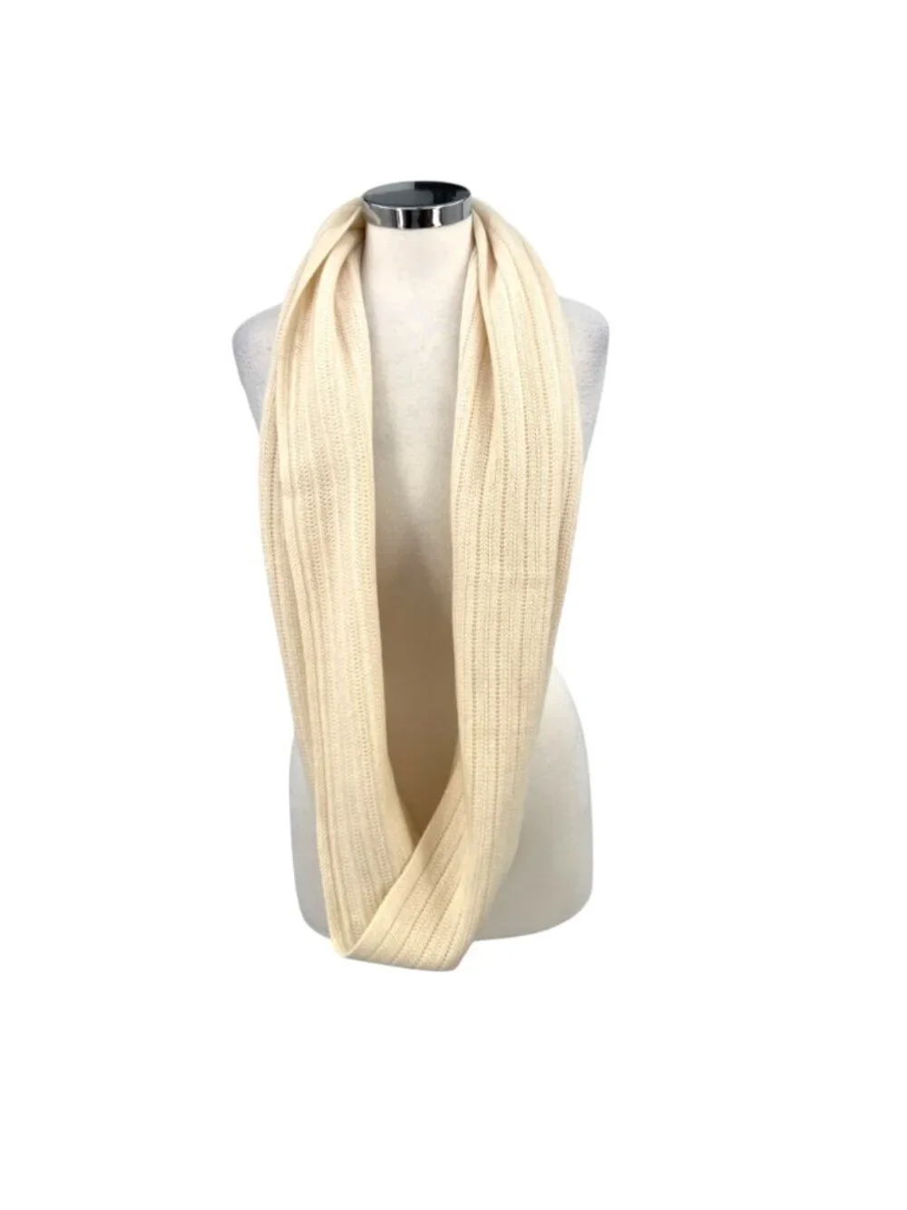 Halogen Cream Ribbed 100% Cashmere Infinity Scarf One Size Quiet Luxury